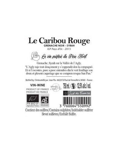 Vin Bio Le Caribou Rouge 2017 - Maison Jean Pla - Chai N°5