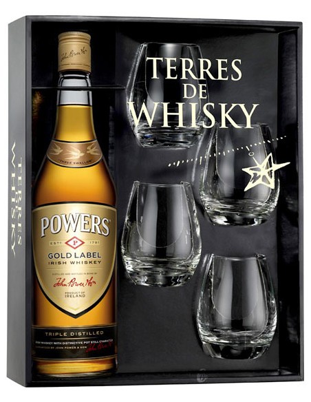 Coffret + 4 Verres - Powers Gold Label - Whisky Irlandais - Chai N°5