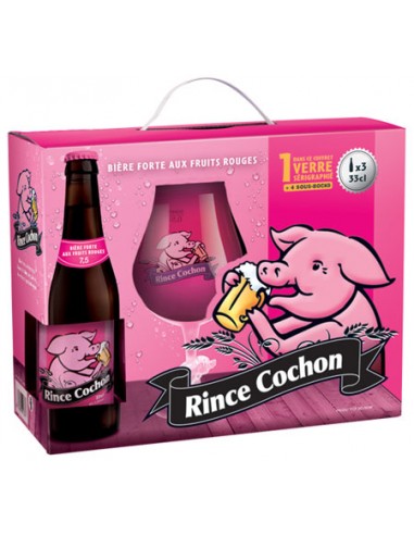 Bière Coffret Rince Cochon Rouge 33 cl 4 Bouteilles + 1 Verre + 4 Sous Bock  - Chai N°5