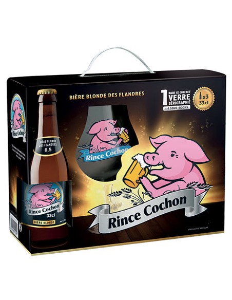 Coffret Rince Cochon Blonde 33 cl 4 Bouteilles + 1 Verre + 4 Sous Bock - Chai N°5