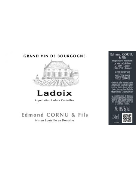 Vin Ladoix Blanc 2018 du Domaine Edmond Cornu & Fils - Chai N°5