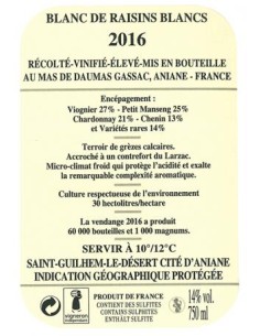Vin Mas de Daumas Gassac Blanc 2016 - Chai N°5 2