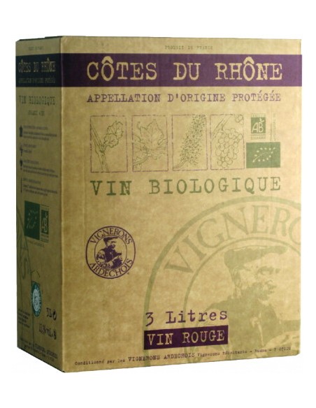 Vin Côtes du Rhône Bio 3 L - Les Vignerons Ardéchois - Chai N°5