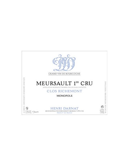 Vin Meursault Premier Cru Clos Richemont Monopole 2015 - Henri Darnat - Chai N°5
