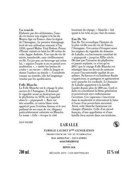 Eau de Vie Blanche d'Armagnac - Château Laballe - Chai N°5