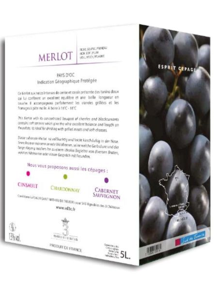 Vin Bib Merlot 5 L - Vd3C - Chai N°5