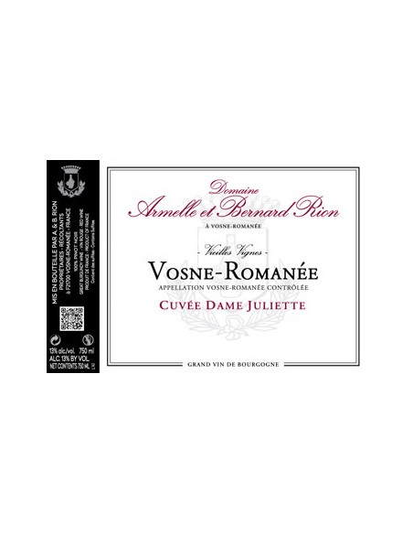 Vosne-Romanée Vieilles Vignes - Cuvée Dame Juliette - 2013 - Domaine A. & B. Rion - Chai N°5