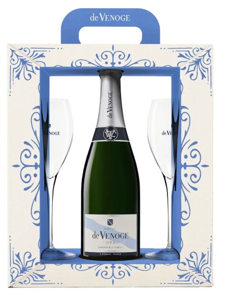 Champagne Coffret De Venoge Cordon Bleu + 2 Coupes - Chai N°5