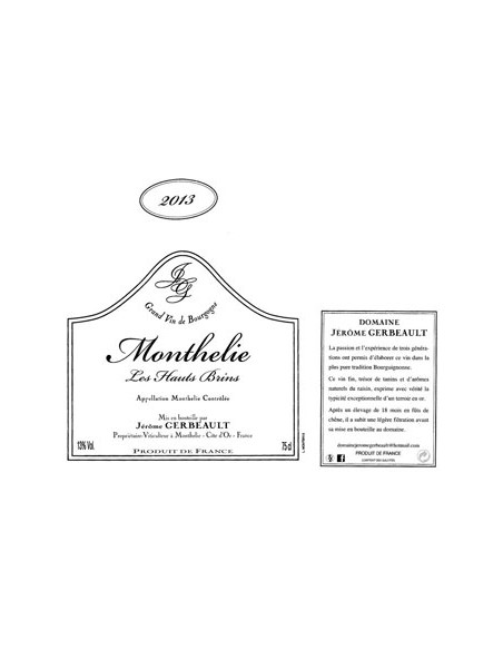 Vin Monthélie 2018 Les Hauts Brins - Domaine Jérôme Gerbeault