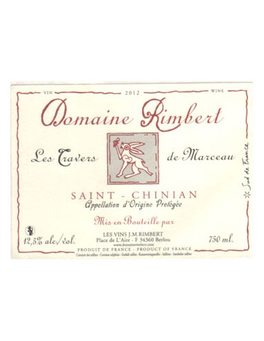 Les Travers de Marceau - 2014 - Domaine Rimbert - Chai N°5