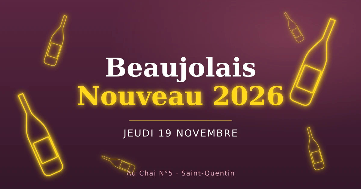 Beaujolais Nouveau 2026, jeudi 19 novembre : bouteilles en néon jaune sur fond violet