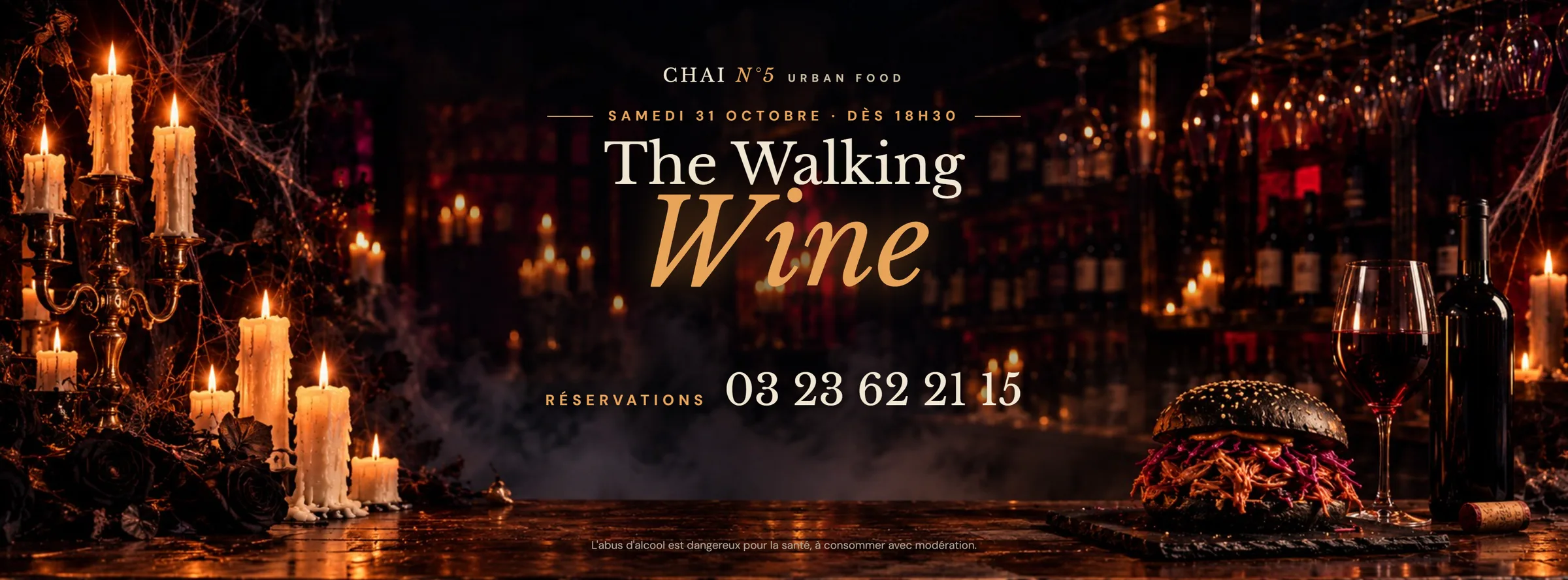 Affiche de la soirée Halloween The Walking Wine, samedi 31 octobre dès 18h30 à Urban Food
